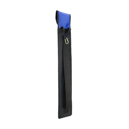 The Kookaburra Octane Stickbag 2025 by Kookaburra is a black bag with a blue top flap, adjustable shoulder strap, and a small green carabiner clip near the top, shown standing upright against a white background.