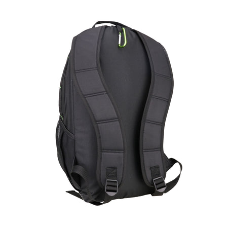 The Kookaburra Apollo Hockey Rucksack 2025 by Kookaburra is shown upright on a white background, featuring padded adjustable shoulder straps, a top carry handle, and green zipper accents.