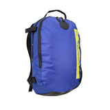 The Kookaburra Apollo Hockey Rucksack 2025 is a blue backpack with black adjustable shoulder straps, a black top handle, a yellow vertical accent with text, and a round black logo patch near the top for a modern look.