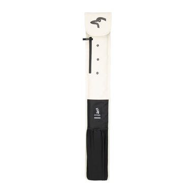 The Kookaburra Octane Hockey Stick Bag 2026 by Kookaburra is a long black and white carry case with a flap closure, front pocket, vertical upper zipper, stylized penguin logo, and adjustable shoulder strap for easy transport.