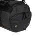 Close-up of the Kookaburra Pro Switch Holdall by Kookaburra—a black multi-purpose bag made from heavy-duty, water-resistant tarpaulin, with a zippered side pocket and two metal grommets at the bottom for ventilation.