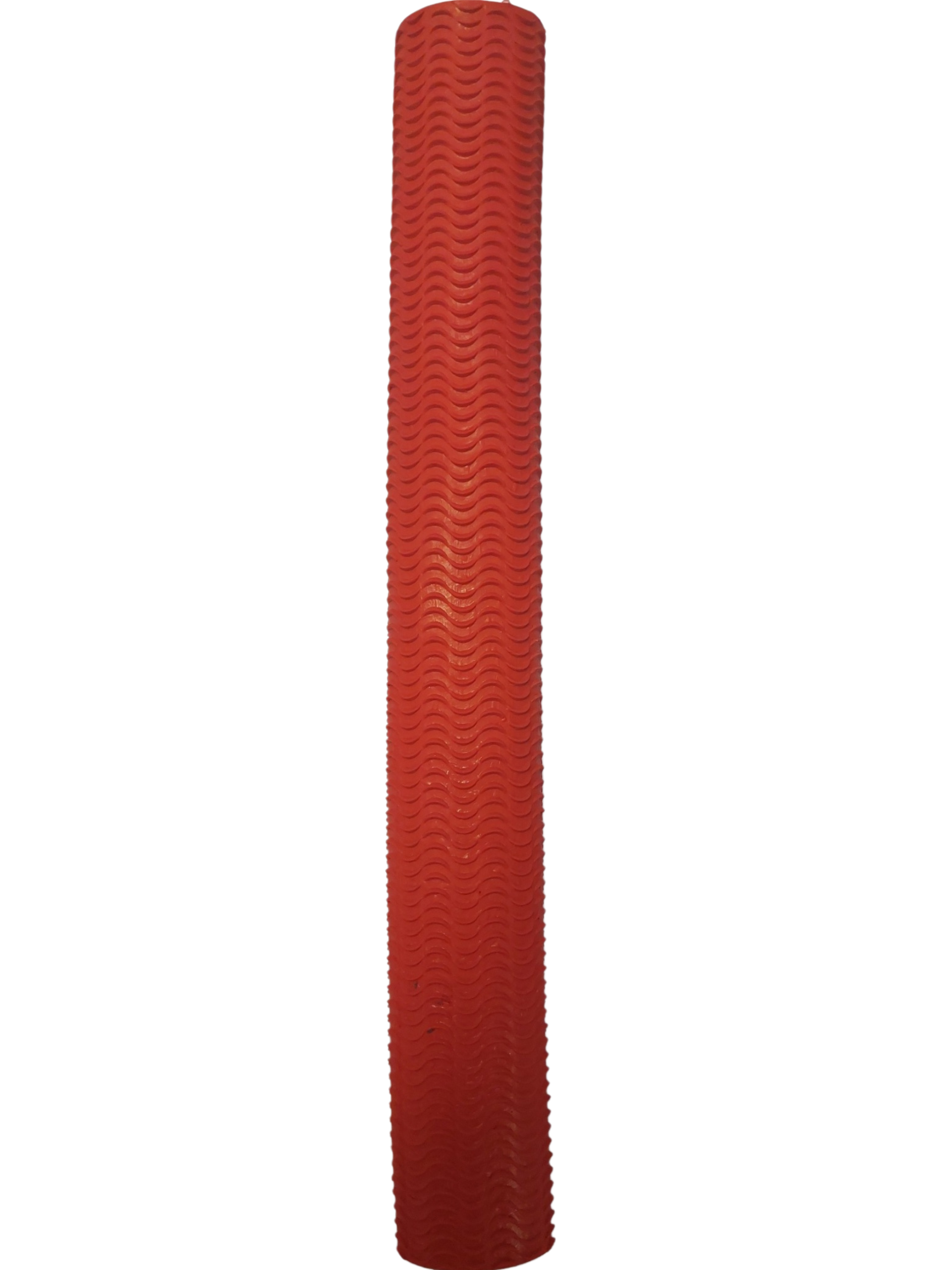 The Hunts County Wave Rubber Bat Grip is a long, cylindrical red bat grip with a wavy textured pattern along its surface, shown against a white background.