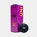 A black Dunlop Uni Squash Ball from the Dunlop Uni Squash Ball (3 Ball Box) set is shown next to its purple and yellow packaging, which features the Dunlop branding and reads “Squash Ball UNI Play • Fun • Coach.” Ideal for beginners or coaching sessions, this ball is designed to help players develop their squash skills while enjoying the game.