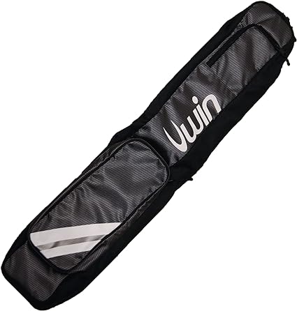 The Uwin Hockey Bag by Uwin is a black rectangular sports bag with a zipper and win logo, featuring kit compartments and an adjustable strap—perfect for carrying hockey equipment.