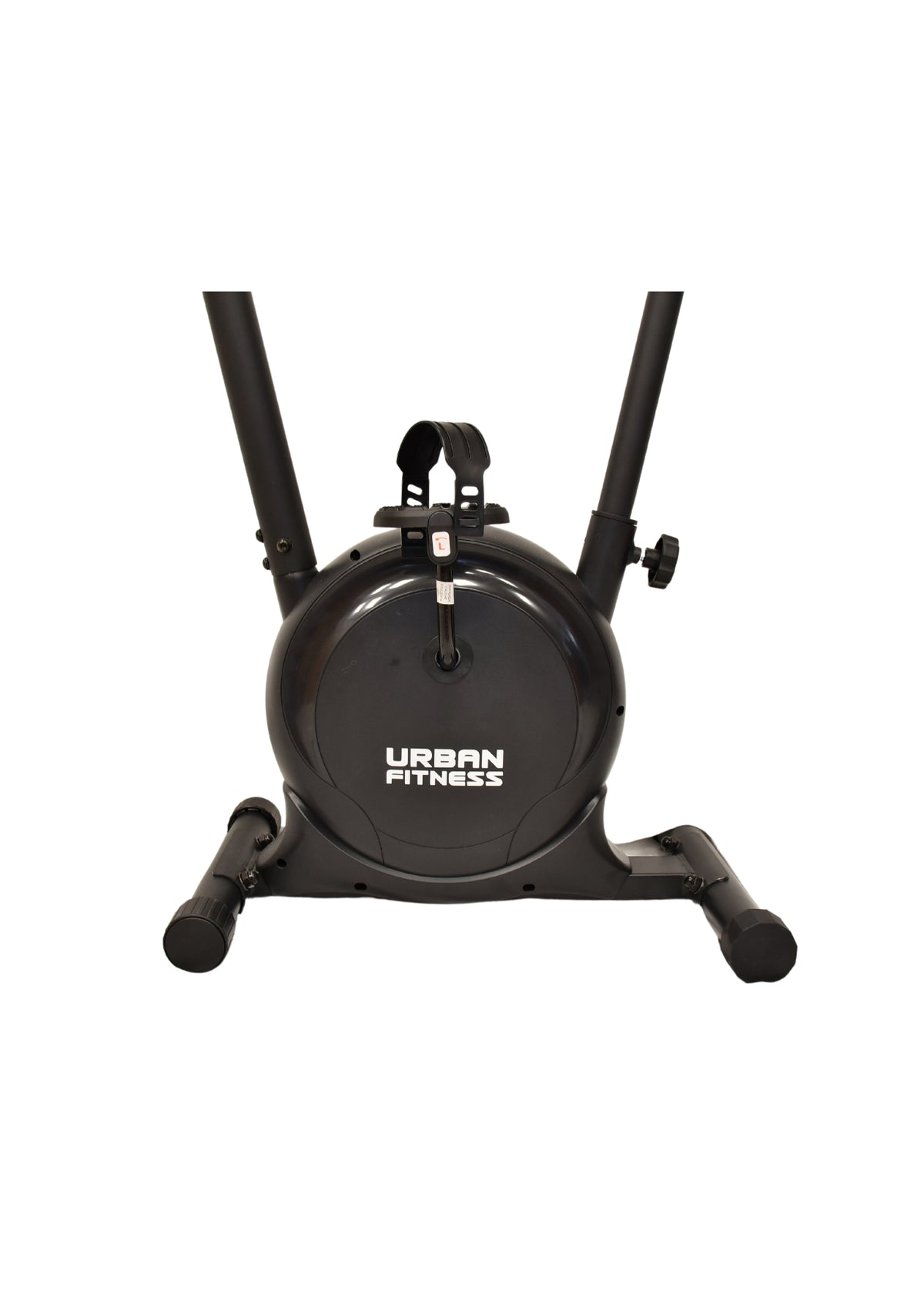 The Urban Fitness Magnetic Exercise Bike, shown in black with the brand name on the front, features adjustable resistance and sturdy pedals—ideal for home cardio. Main frame and pedals are highlighted against a white background.