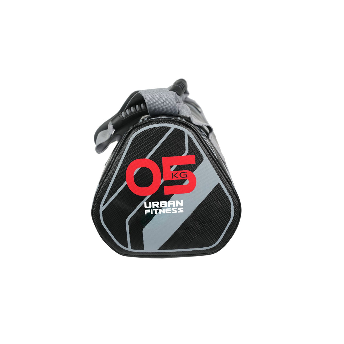 The Urban Fitness Power Bag by Urban Fitness features a black and gray design with bold red and white branding, weighs 05 KG, and is ideal for full-body conditioning. Shown against a white background.