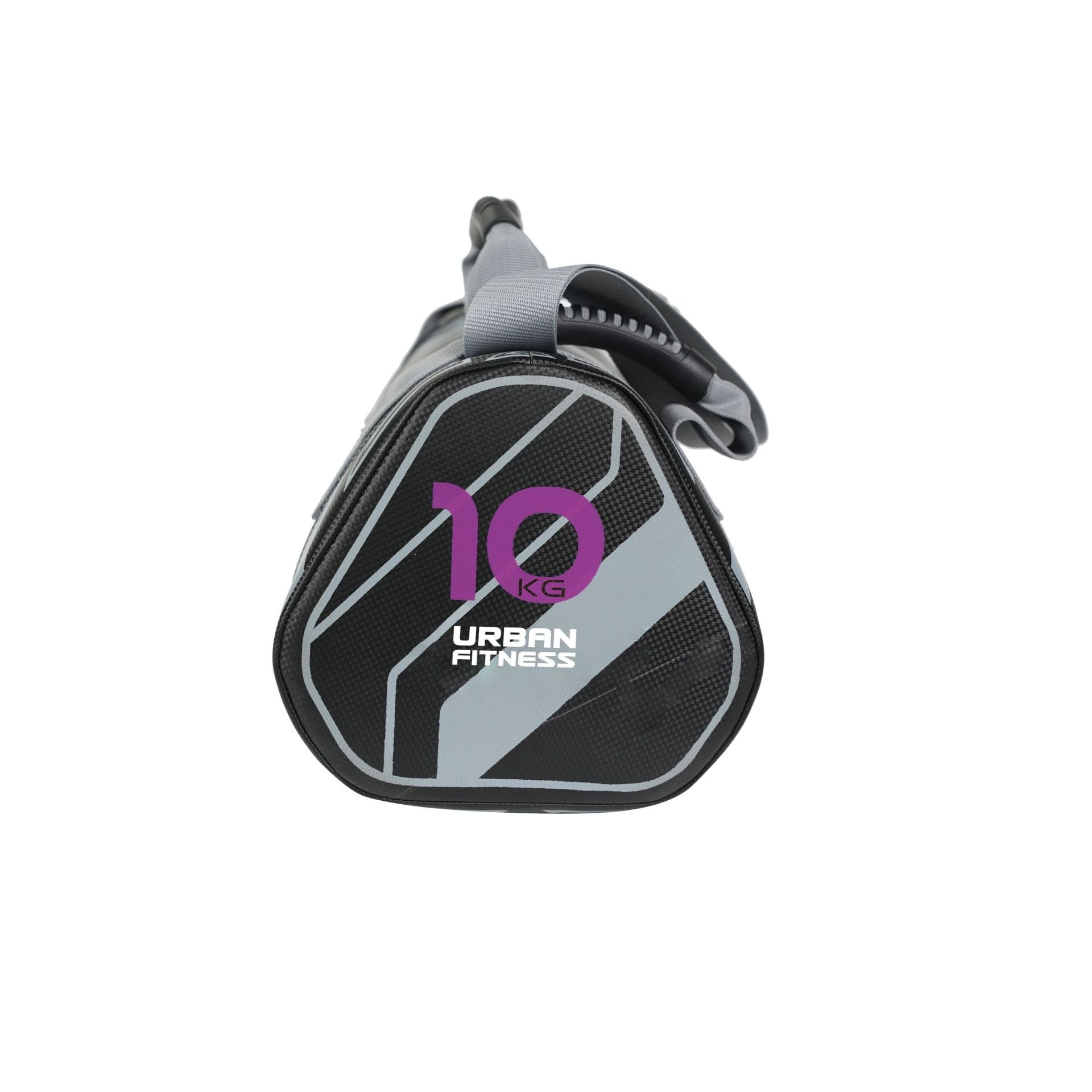 The Urban Fitness Power Bag is a black and gray 10 KG bag with URBAN FITNESS branding, a top carrying handle, and is perfect for full-body conditioning and functional strength workouts.