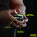 Close-up of hands holding the Urban Fitness Wrist Exerciser Ball, with labels: Targeted Strengthening, Injury Prevention, Portable & Convenient. Black background and yellow Urban Fitness logo in the corner. Ideal for boosting grip strength.
