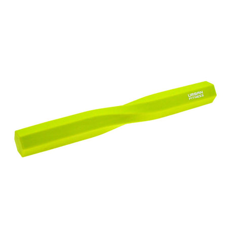 The Urban Fitness Twist & Flex Resistance Bar is a bright yellow, twisted bar with hexagonal ends for grip strength exercises. "URBAN FITNESS" is printed in white on one end.