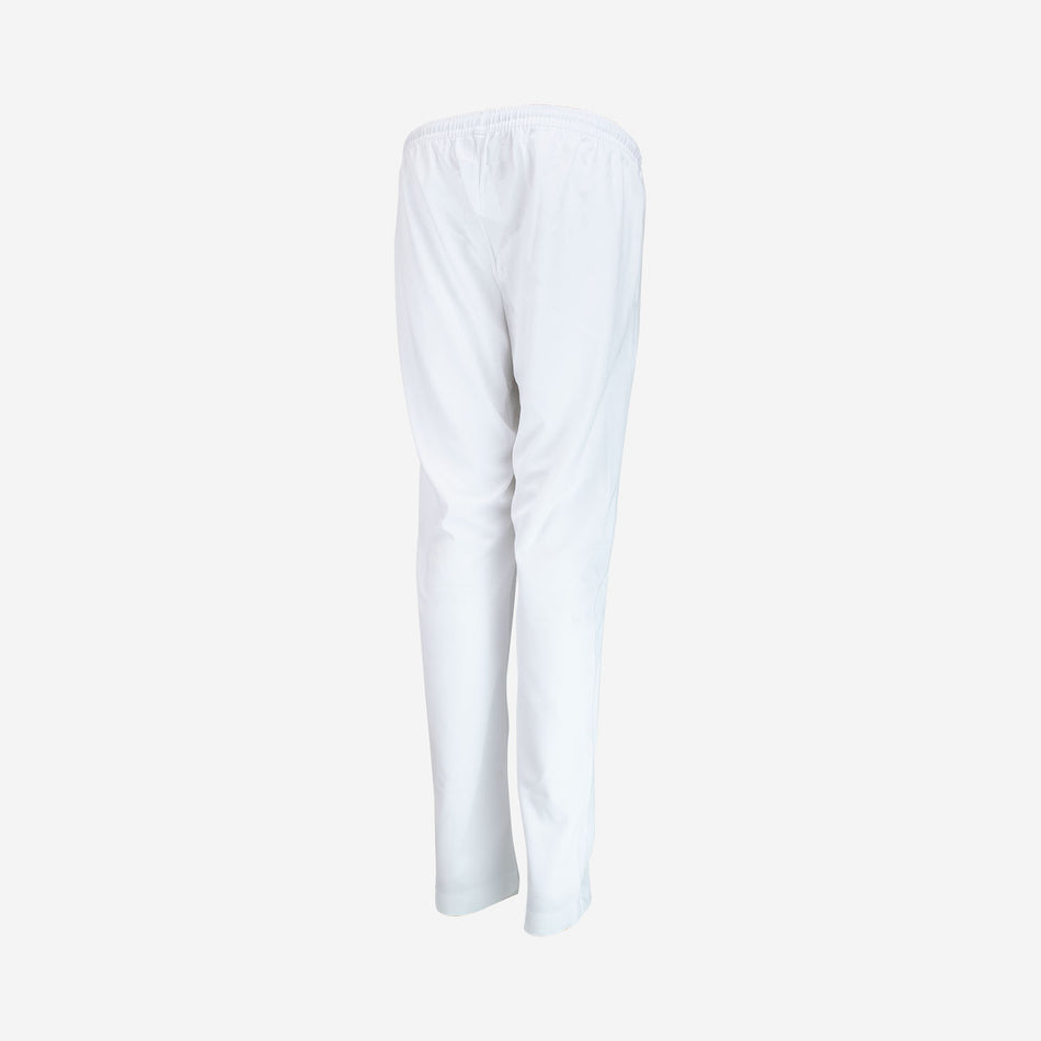 The Kookaburra Ladies Pro Player Cricket Trousers feature an elastic waistband, stretch fabric, and Stay Cool Technology. Shown from the back on a plain white background, they deliver comfort and performance for players.