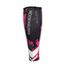 The Kookaburra Hockey Shin Sleeves - No Stirrups come in black, pink, and white with bold geometric designs and vertical “PERFORMANCE DRIVEN HOCKEY APPAREL” text, plus anti-chafe sports socks for added comfort.