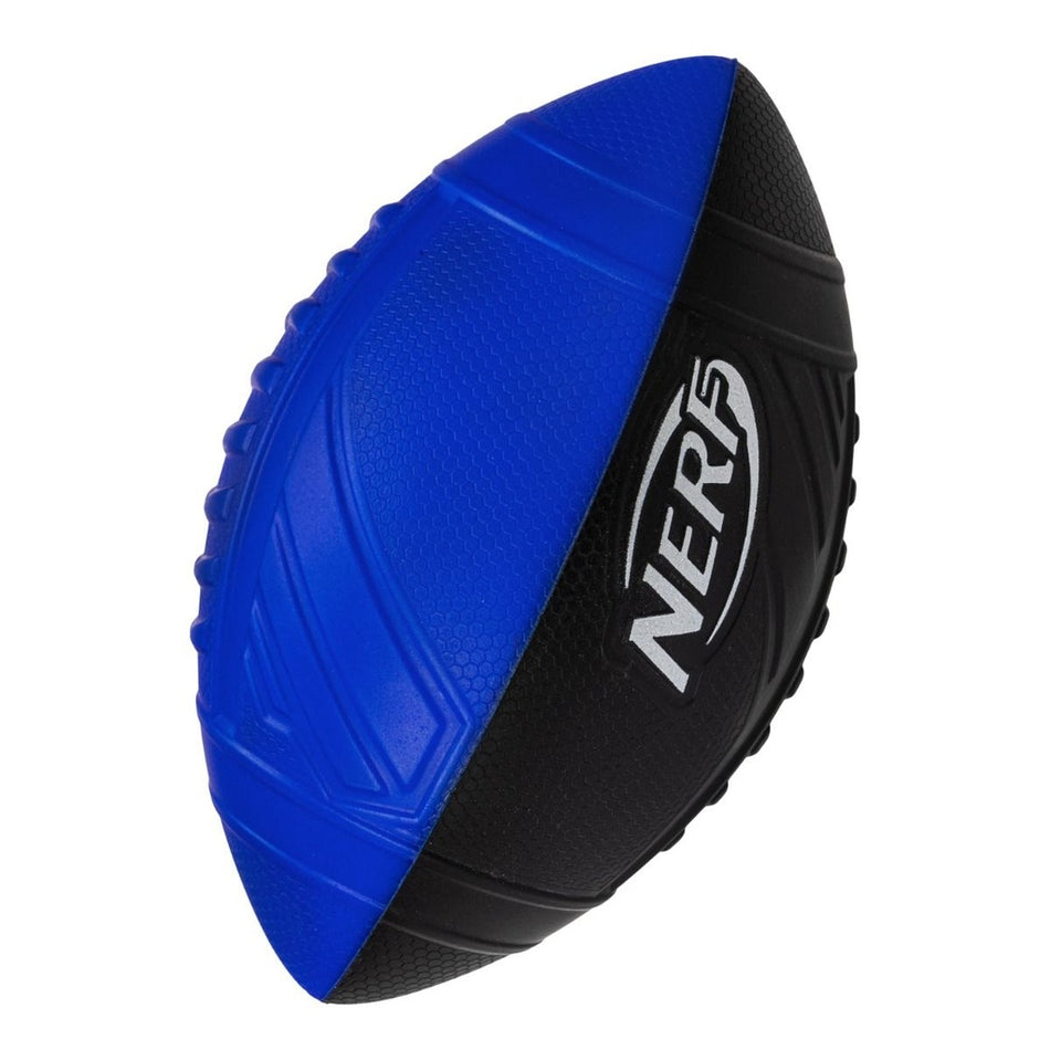 The Nerf Pro Grip American Football by Nerf features a blue and black foam design with the white Nerf logo on the black side, shown here against a white background.