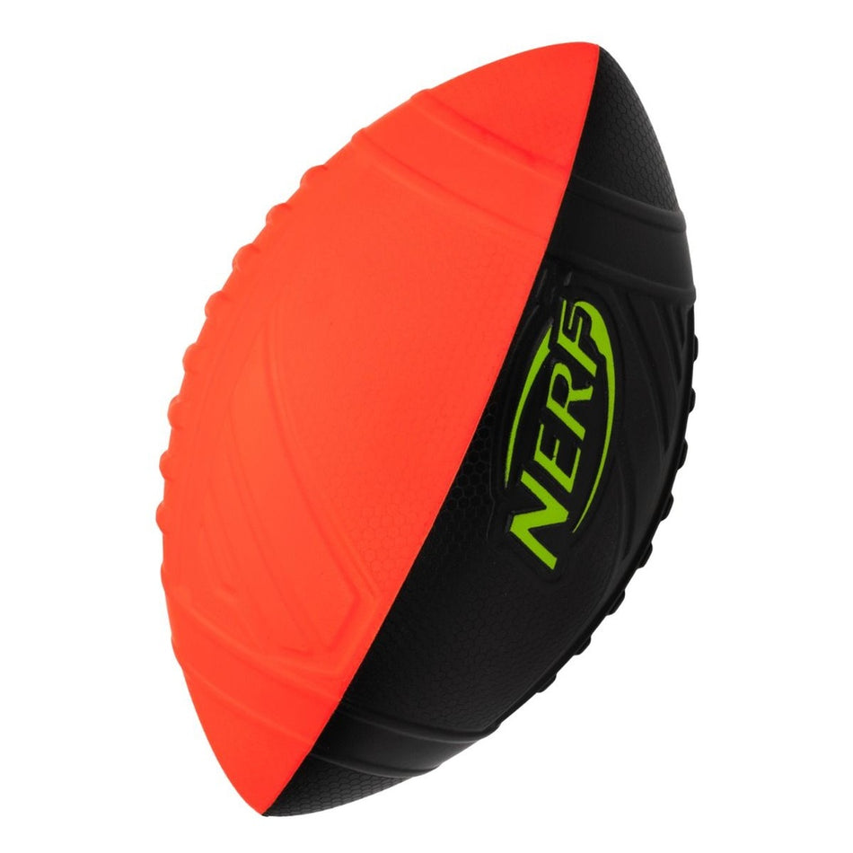 The Nerf Pro Grip American Football by Nerf features a red and black design with textured details for enhanced grip, making it perfect for kids’ football games.