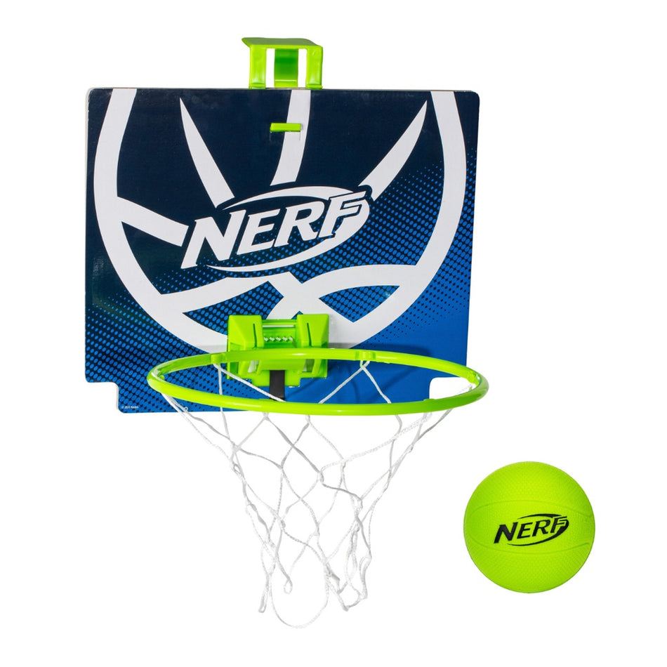 The Nerf Nerfoop by Nerf is a compact green indoor basketball set, perfect for fun games anywhere.