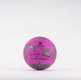 The Gilbert Ambassador Signature Netball by Gilbert features a pink and green tribal design in size 5, with "Kally Kelly," "#teamkallykelly," and "Believe in your purpose" on a white background.