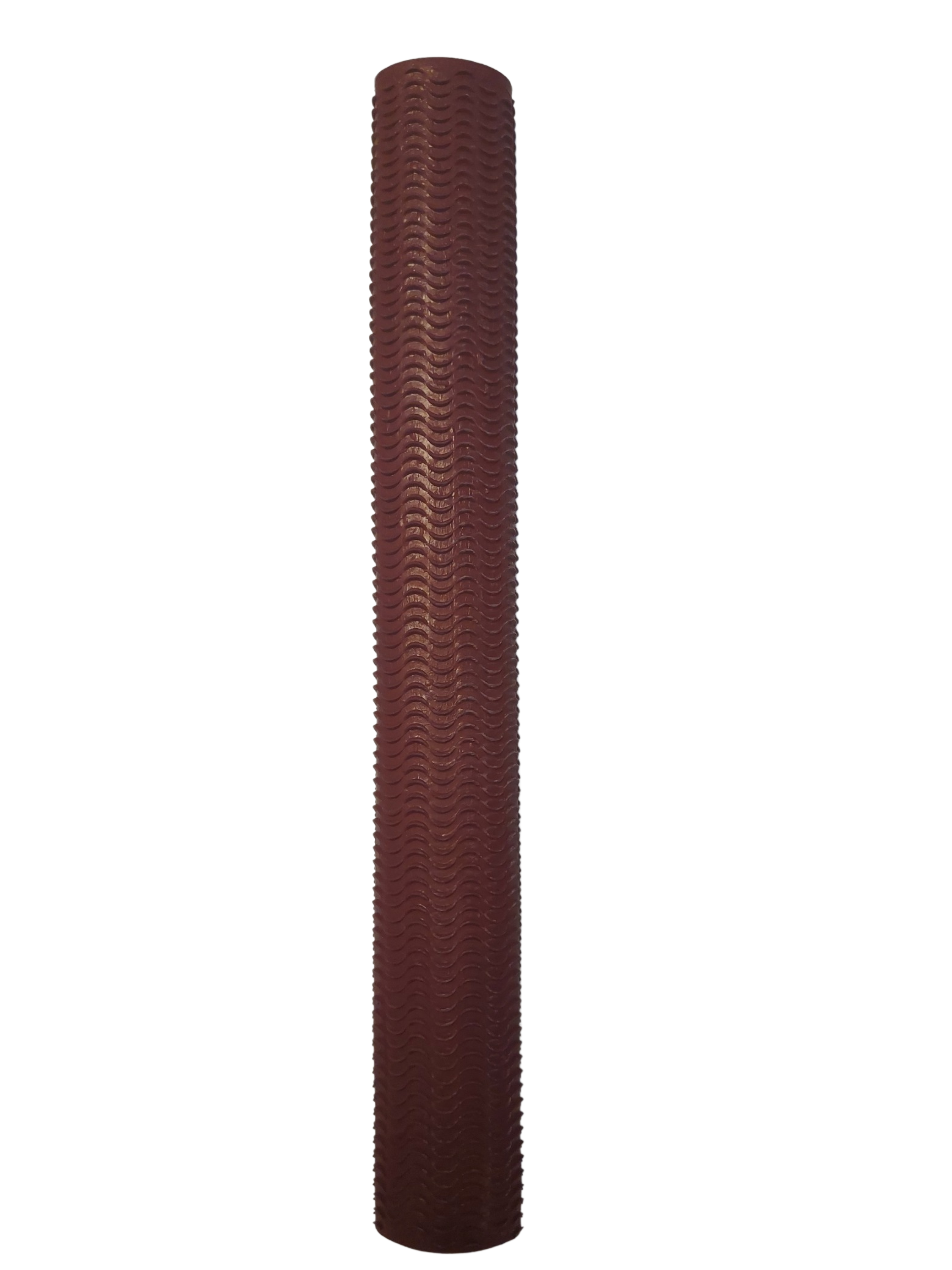 The Hunts County Wave Rubber Bat Grip, a long cylindrical brown grip with a textured, wavy pattern, stands upright against a white background.