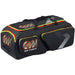 The Gunn & Moore 909 Wheelie 2026 is a large black cricket kit bag with side pockets, colorful red, yellow, and green accents, GM branding, top zipper, sturdy handles, and durable construction for long-lasting use.