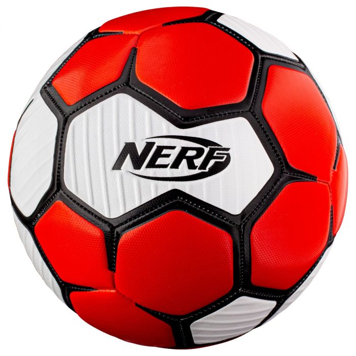 The Nerf Proshot Soccer Ball by Nerf features red, white, and black panels with a black Nerf logo on the center. Durable and ideal for kids who enjoy active play.