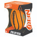 The Nerf Spiral Grip Foam American Football, in orange and black, stands upright in branded packaging with the Nerf logo and "Spiral Grip Football" text—ideal for fans of American football.
