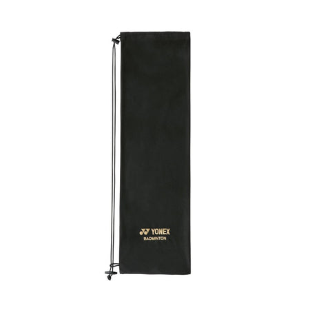 The Yonex Badminton Racket Soft Case is a black cover with a drawstring closure, featuring the Yonex logo and “BADMINTON” in gold near the bottom.