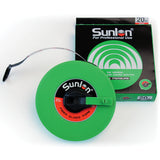 A Martin Berrill Sports Measuring Tape (Closed Case) in green fibreglass with a black handle is partially extended. This durable tool comes in black and green packaging, measures 20 meters, and is intended for professional use.
