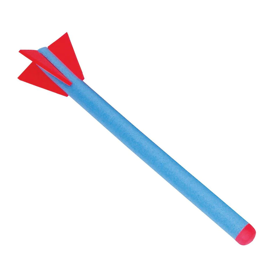 The Mastersport Foam Javelin (Single) 75cm is a beginner's toy dart featuring a blue foam body, red rubber tip, and red plastic fins, shown isolated on a white background.