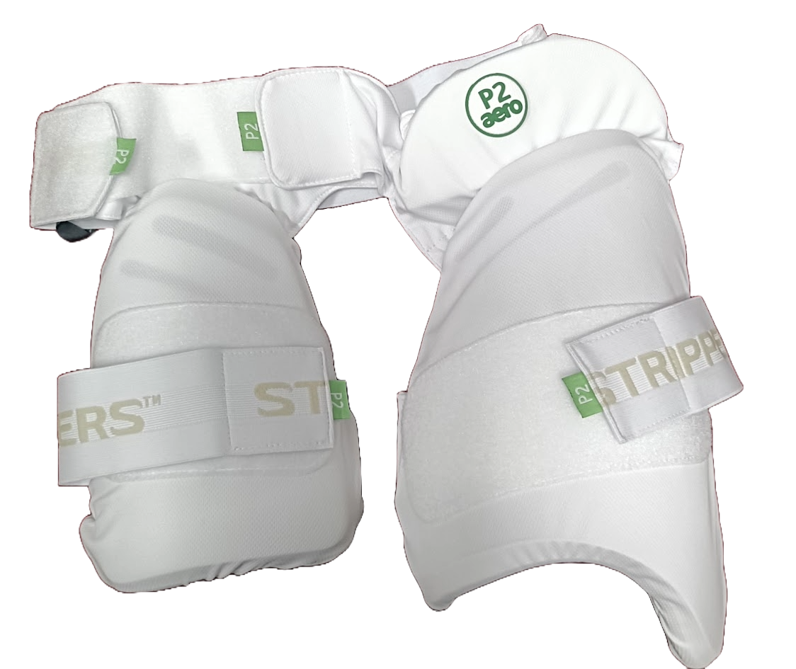 A pair of Aero P2 Strippers V8 thigh pads with EVA foam and padded straps for superior hip protection and ultimate lower body safety on the field.