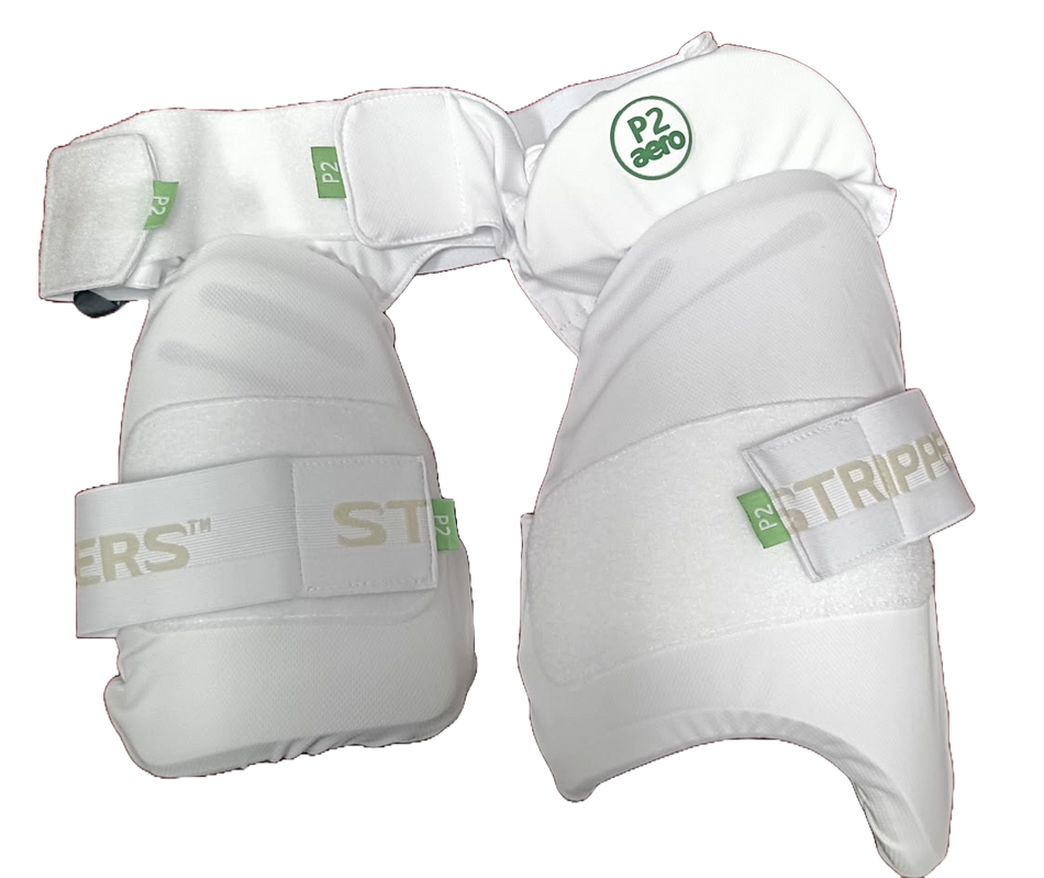 A pair of Aero P2 Strippers V8 thigh pads with EVA foam and padded straps for superior hip protection and ultimate lower body safety on the field.