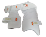 The Aero P3 Strippers V8 offer ultimate lower body protection with white thigh and arm guards, adjustable straps, and orange branding, ensuring superior hip safety during batting.