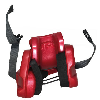 A pair of red foam swim arm floaties with black straps and gray buckles, designed for kids’ swimming safety and inspired by the advanced protection of Mercian Evolution Pro Goalkeeper Kickers.