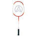 The Aresson Vison X Badminton Racket by Aresson features a red and white design, black grip, logo pattern on the strings, and is perfect for school sports or beginners. Displayed against a plain white background.