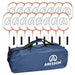 The Aresson Vison X Badminton Racket Bag of 16 holds sixteen rackets—ideal for school sports or group training. Each Aresson racket features a white face, orange trim, black handle, and displays the brand logo throughout.