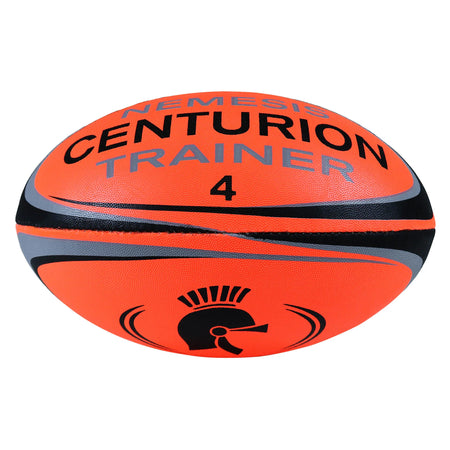 The Centurion Nemesis Fluo Training Rugby Ball by Centurion comes in fluo orange and is designed for lasting durability, making it ideal for training sessions.