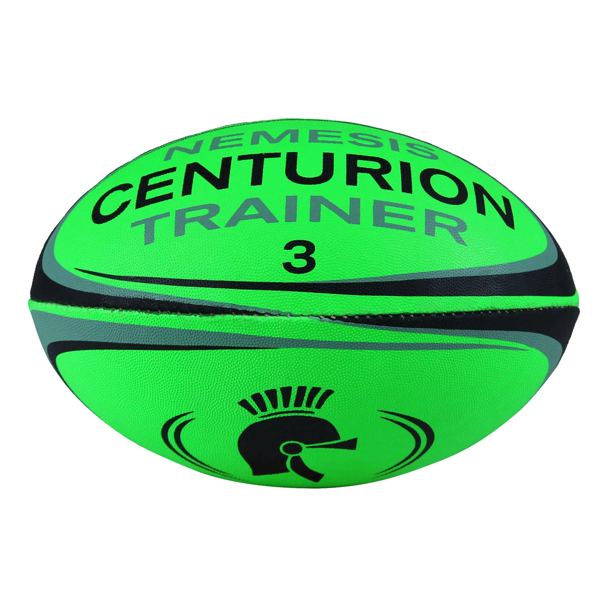 The Centurion Nemesis Fluo Training Rugby Ball by Centurion stands out with its fluo green color, making it a durable and high-visibility choice for intense rugby training sessions.
