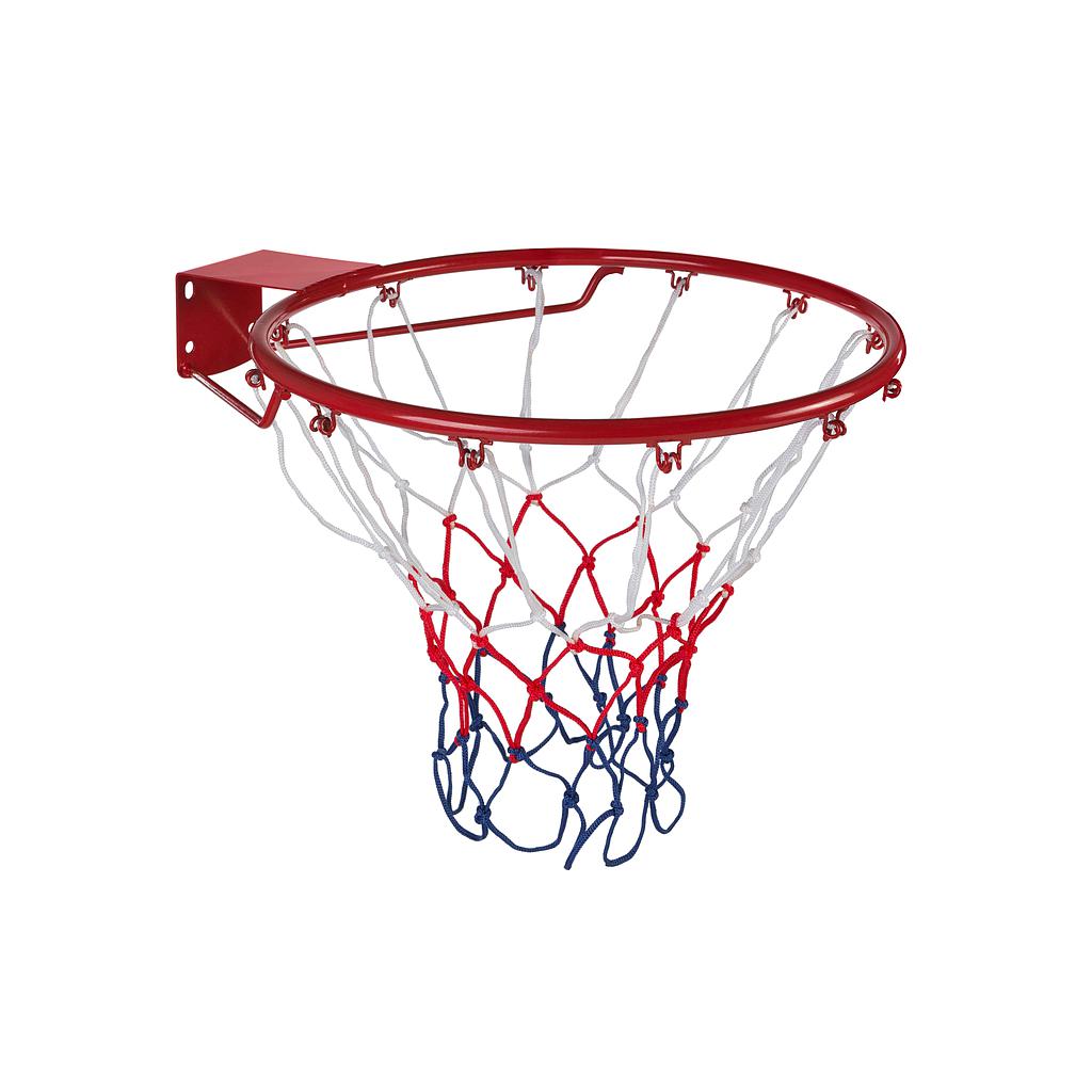 The Midwest Basketball 18" Hoop & Net Set by Midwest features a red, white, and blue heavy-duty net with an official size rim.
