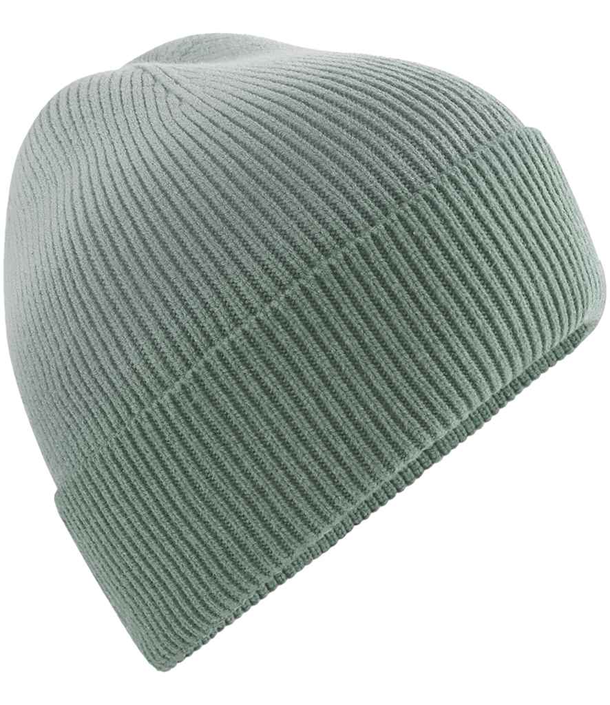 A light green ribbed knit beanie with a folded brim from Martin Berrill Sports, part of their Custom Branded Bobble Hats & Beanies range—ideal for stylish, personalized headwear.
