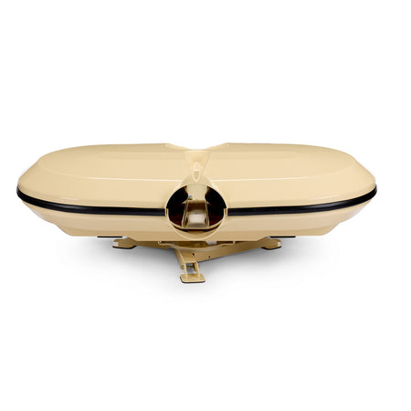 The Bola Hockey Machine by Bola is displayed against a white background, featuring a beige clamshell-style press design with a central opening, black trim, and a sturdy base supported by metal legs—reminiscent of advanced hockey training equipment.