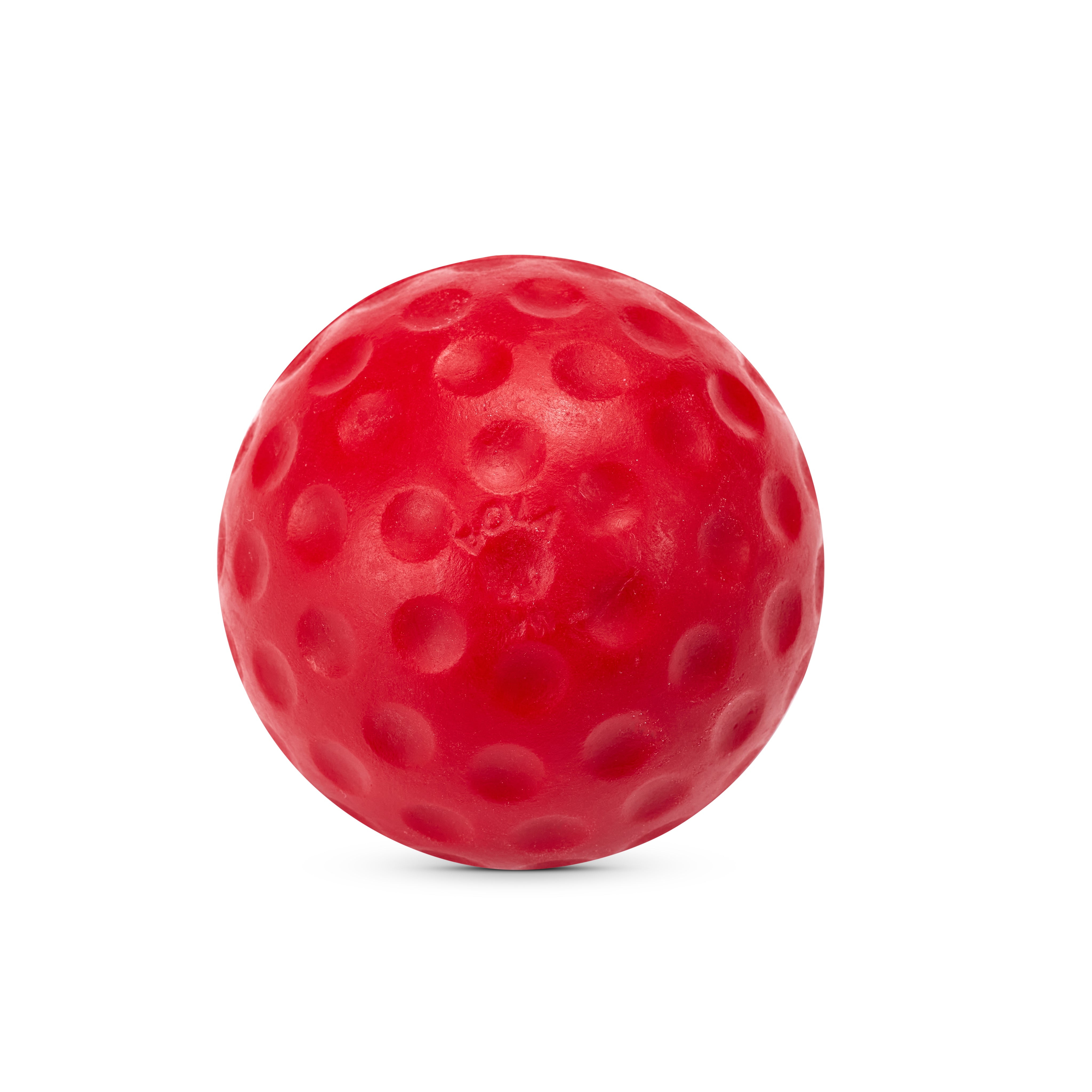 A Bola Bowling Machine Ball by Bola, featuring a red color and a dimpled surface reminiscent of a golf ball, shown against a white background—perfect for use with Bola bowling machines or as practice balls for cricket training sessions.