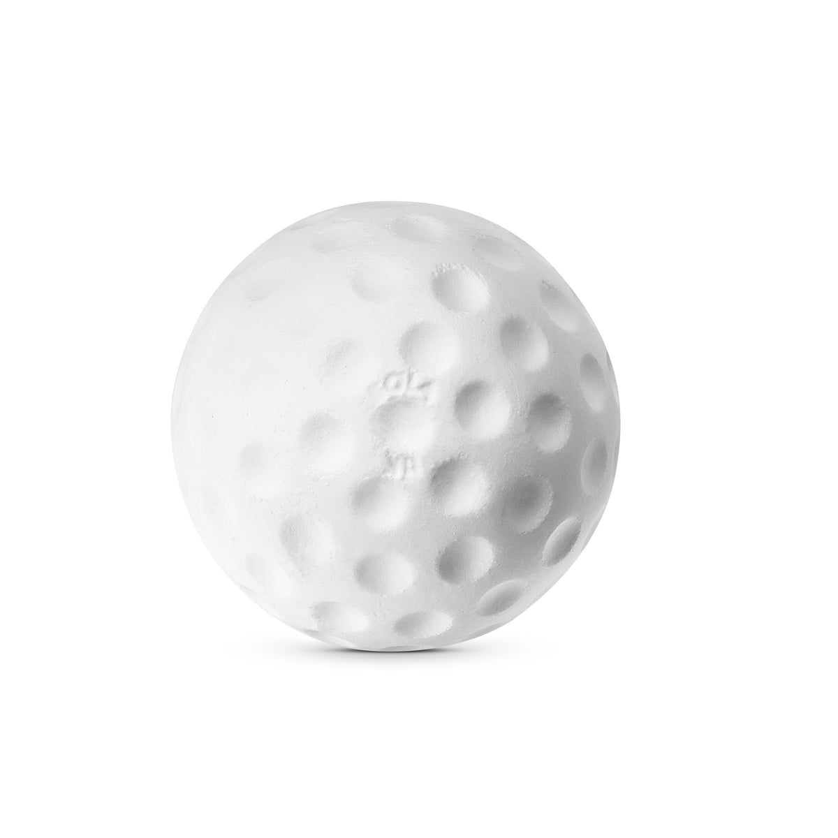 A Bola Junior Bowling Machine Practice Ball by Bola, featuring a classic white dimpled design, rests on a simple white background with a soft shadow beneath it.