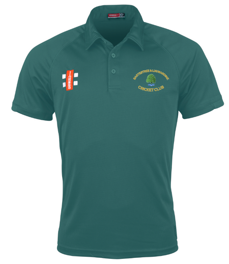 Stay comfortable in the Bartestree & Lugwardine CC Matrix V2 Polo Shirt by Gray Nicolls. This green short-sleeve polo features moisture management, club and sponsor logos, a classic collar, and button placket for a smart athletic look.