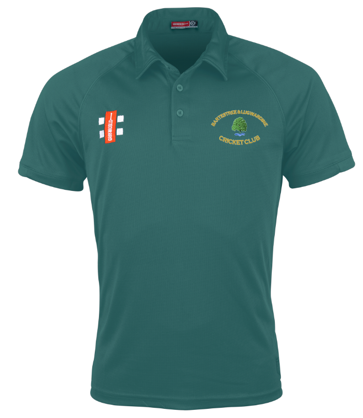 Stay comfortable in the Bartestree & Lugwardine CC Matrix V2 Polo Shirt by Gray Nicolls. This green short-sleeve polo features moisture management, club and sponsor logos, a classic collar, and button placket for a smart athletic look.