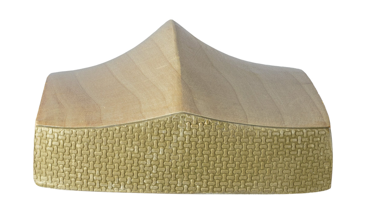 The Hunts County Reflex Senior Cricket Bat by Hunts County, made of light English willow, features a smooth, pointed top and a textured, woven-patterned base, displayed front-facing against a white background.