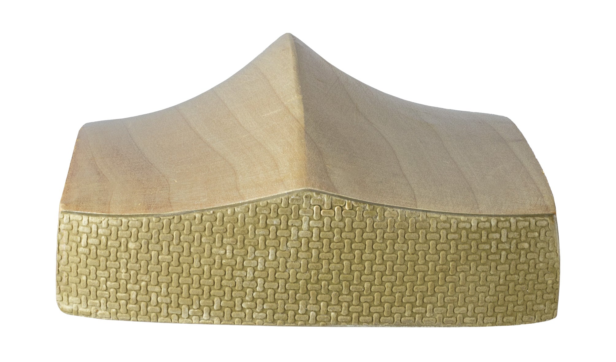 The Hunts County Reflex Senior Cricket Bat by Hunts County, made of light English willow, features a smooth, pointed top and a textured, woven-patterned base, displayed front-facing against a white background.