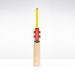 A Gray Nicolls Havoc HB317 GN550 Junior Cricket Bat 2026 with a yellow grip and black-and-white checkered accents stands upright against a plain white background, ready for dynamic strokes.