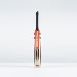The Gray Nicolls Imperia 1.0 Pro V Lite SH 2026 cricket bat, featuring a black handle and red-black design with GRAY NICOLLS branding, stands upright against a plain light background—ideal as a lightweight bat for players.