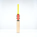 A Gray Nicolls Imperia 1.1 GN330+ Junior Cricket Bat 2026 with a yellow grip and a red, black, and white GRADE SELECT label stands upright against a plain white background.