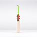 The Gray Nicolls Fusion Players Edition SH 2026 Cricket Bat, featuring a mid-to-low sweet spot, a bright green TRACTION grip, red label, and checkered design near the top, stands upright against a plain white background.