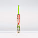 The Gray Nicolls Fusion Pro SH 2026 Cricket Bat stands upright against a plain background, featuring a bright green handle, orange label, green and black flame designs, and a mid-to-low sweet spot for powerful play.