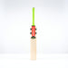 The Gray Nicolls Fusion Pro SH 2026 Cricket Bat with a neon green handle stands upright against a white background, featuring a red and black checkered blade sticker and a mid-to-low sweet spot.