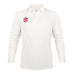The Gray Nicolls Pro Performance V3 Cricket Shirt 12 Pack features long sleeves, a collar, and a small red, black, and white logo on the left chest. This plain white shirt has no other visible markings or designs.
